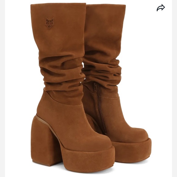 NAKED WOLFE Tan Genuine Suede Leather Platform Knee-High Boots - Picture 5 of 9